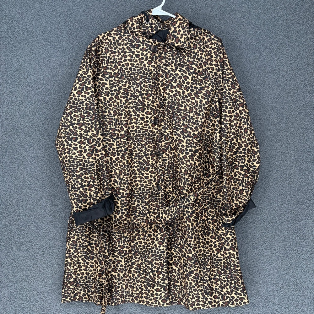 Capelli New York Leopard Print Hooded Trench Coat Belted Rain Jacket Large